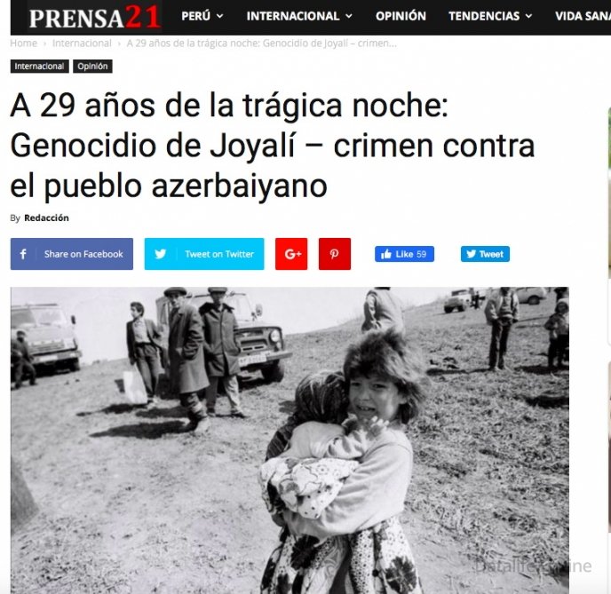 Xocalı soyqırımı Peru mətbuatında geniş işıqlandırılıb